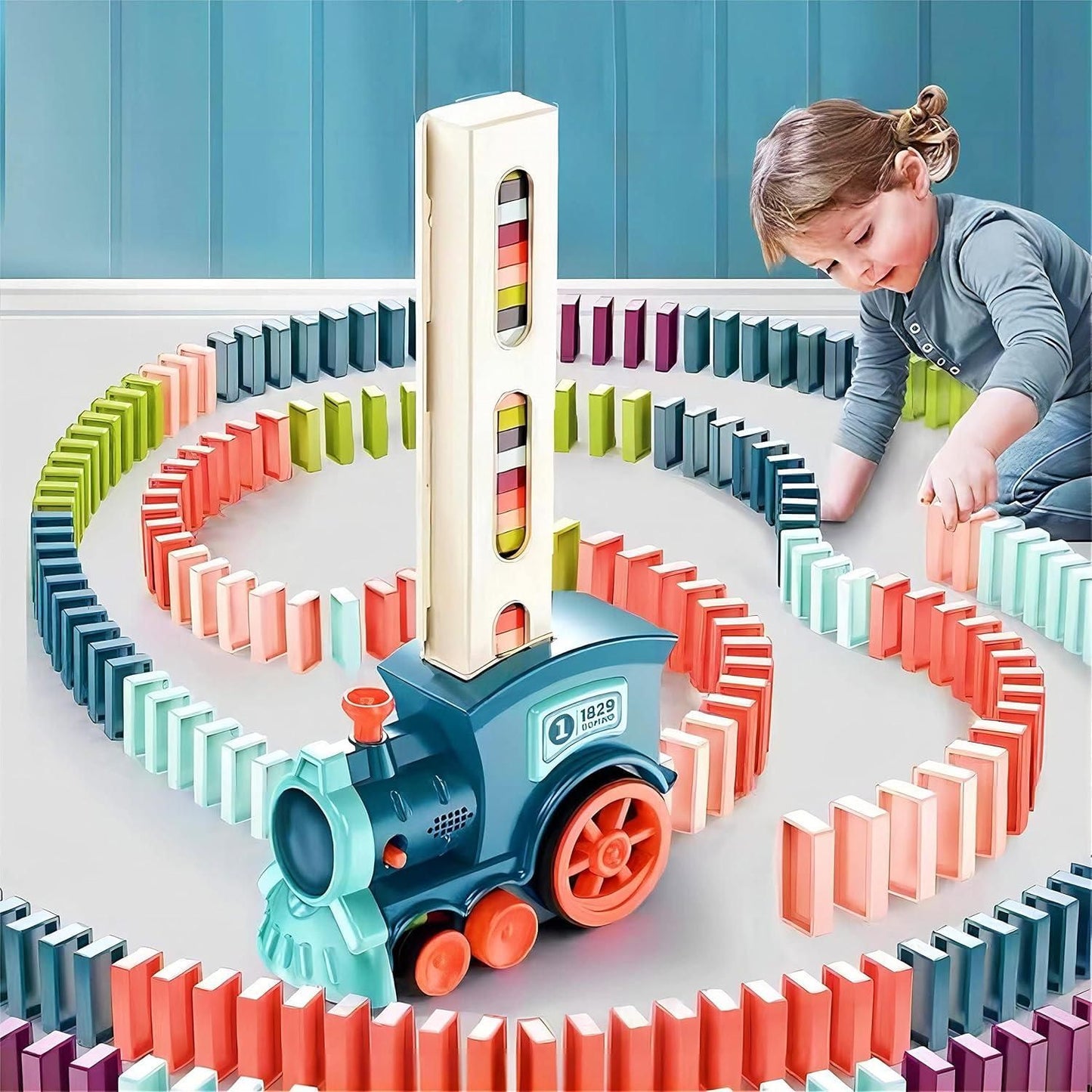 A Train Toy Domino Set for Kids BPA-Free Plastic with Sound Effects